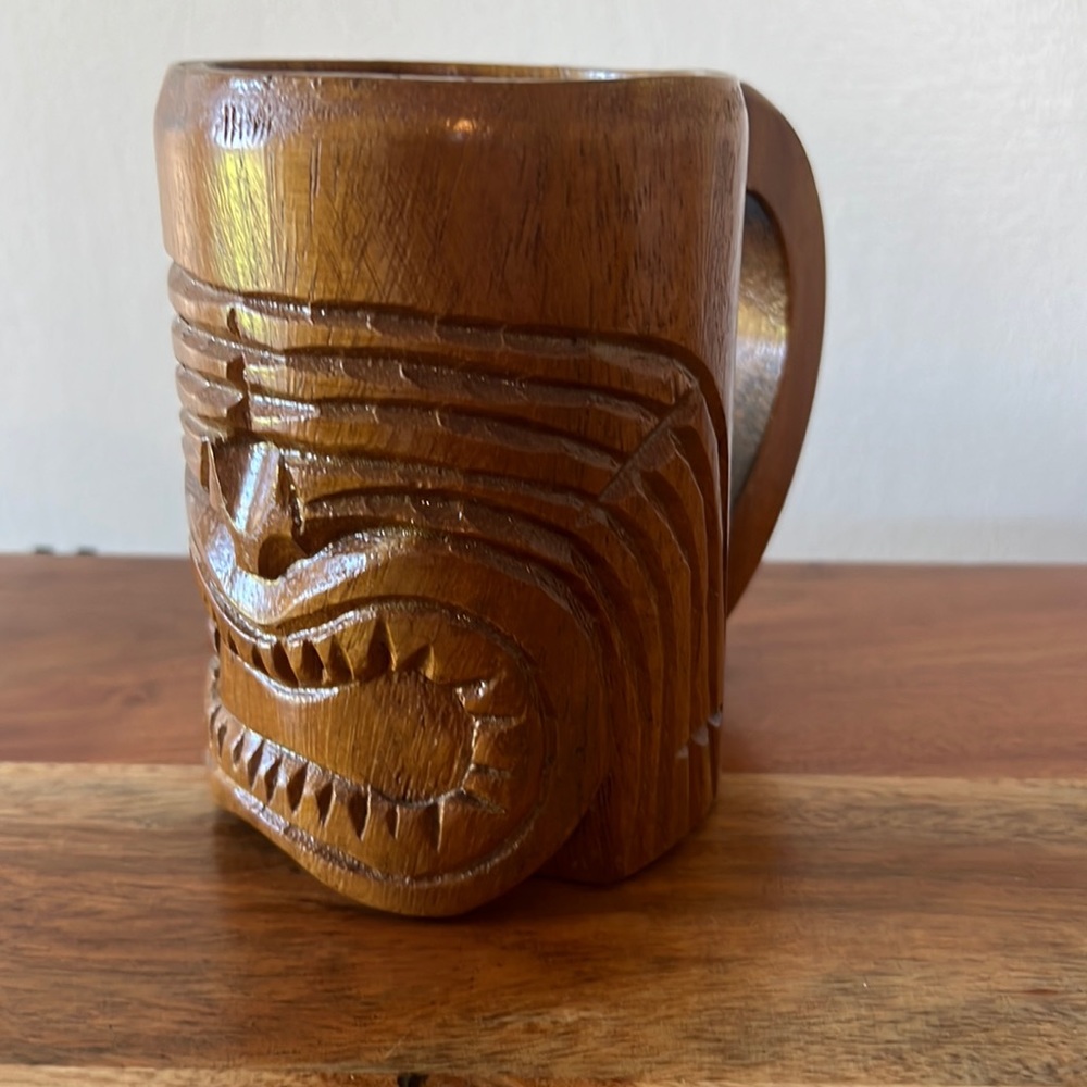Vintage Carved Hawaiian Tiki Mug Cup.